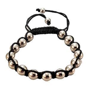 New Silver 8mm Stainless Steel Beaded Cord Adjustable Bracelet